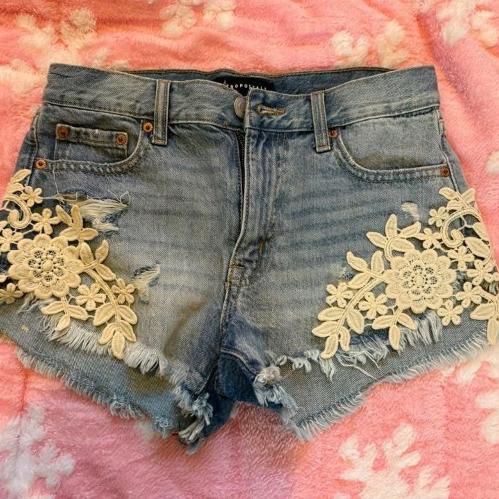 Embroidered Denim Shorts